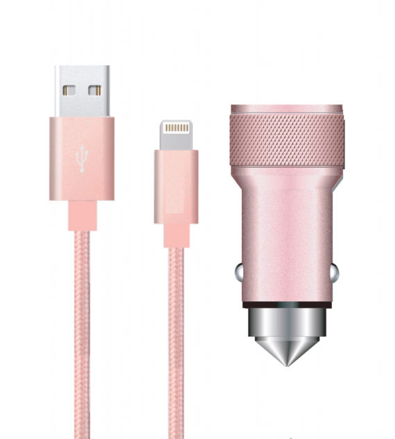 CHARGEUR VOITURE - PACK ELEGANCE 3.4A + CABLE LIGHTNING OR ROSE
